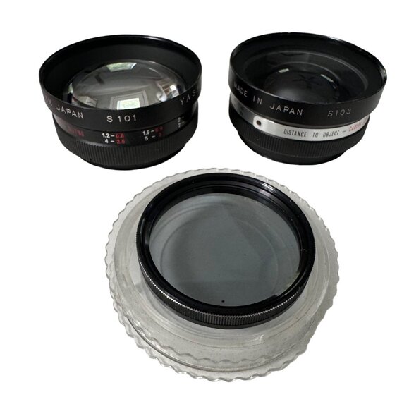 Vintage Yashikor Aux Telephoto & Wide Lens Set Vivitar 55mm Lens Leather Case - Picture 1 of 16